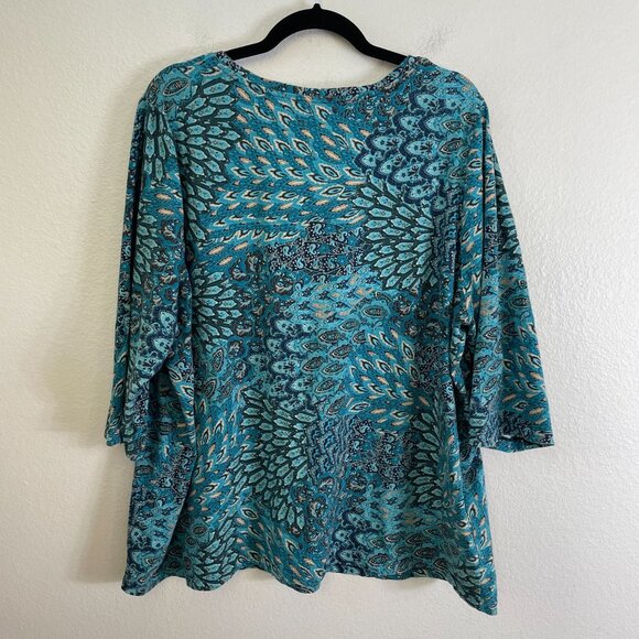 Catherines Womens Plus 2X Suprema Collection Teal Paisley Tunic Top 3/4 Sleeve - Picture 10 of 10